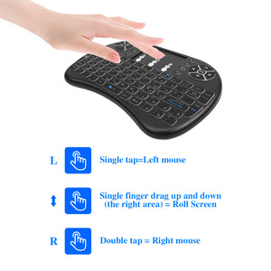 Mini Wireless Keyboard 2.4GHz 3 color English Russian Backlight touch screen mouse control Multi-function keyboard