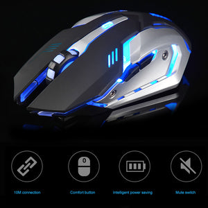 X7 7 Colors Light Silent 6 Buttons Rechargeable Wireless Optical Gaming Mouse