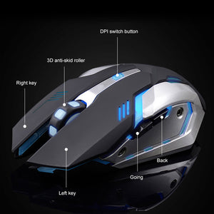 X7 7 Colors Light Silent 6 Buttons Rechargeable Wireless Optical Gaming Mouse