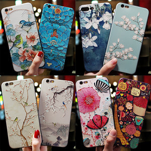 Relief Cute Flower TPU 3D Emboss Silicone Case For iPhone X XR 6 6S 7 8 Plus 5 5S SE 9 Cases For iPhone XS Max Coque Cover Shell